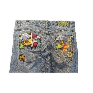 Vintage Mizkeen hip hop baggy skateboard painted loose jean shorts Size:38x23